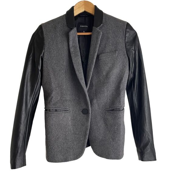 Babaton Jackets & Blazers - Babaton Charcoal Grey Wool Blazer with Black Faux Leather Sleeves Size 0
